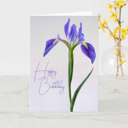 Gefeliciteerd verjaardag | Paarse Iris Bloem Kaart (Gele Bloem)