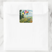 Gefeliciteerd verjaardag, Papaver veld, Argenteuil Vierkante Sticker (Tas)