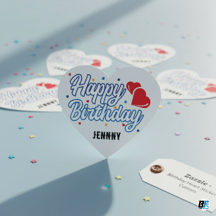 "Gefeliciteerd Verjaardag" Pas Je Naam Aan Elegant Hart Sticker