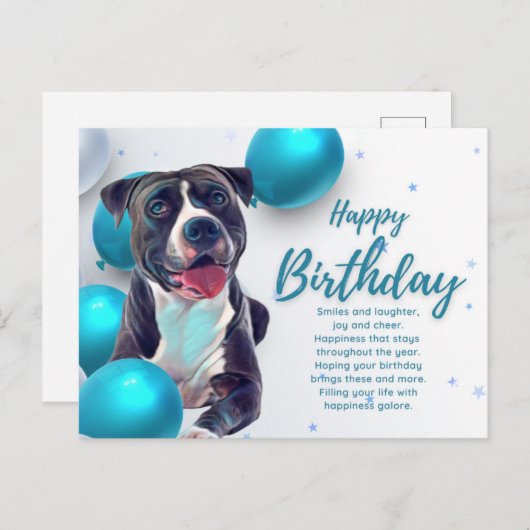 Gefeliciteerd Verjaardag Pit Bull Ansichtkaart Briefkaart (Voorkant / Achterkant)
