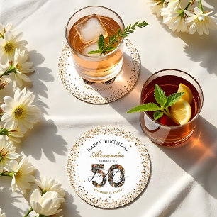 Gefeliciteerd Verjaardag Proost Op 50 Jaar Foto Co Ronde Kartonnen Onderzetter