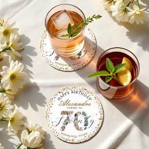 Gefeliciteerd Verjaardag Proost Op 70 Jaar Foto Co Ronde Kartonnen Onderzetter