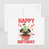 Gefeliciteerd Verjaardag Pug Bulldog Briefkaart (Voorkant / Achterkant)