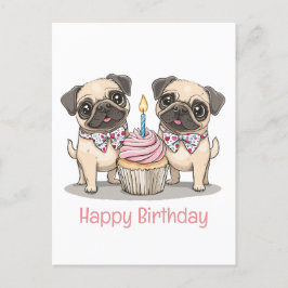 Gefeliciteerd Verjaardag Pug Honden Cupcake Briefkaart