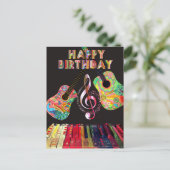 Gefeliciteerd Verjaardag Regenboog Gitaar Piano | Briefkaart (Staand voorkant)