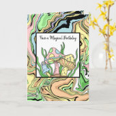 Gefeliciteerd Verjaardag Retro Paddenstoelen en kl Kaart (Gele Bloem)