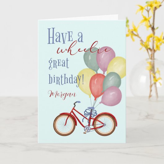 Gefeliciteerd Verjaardag Rode Fiets met Aangepaste Kaart (Gele Bloem)