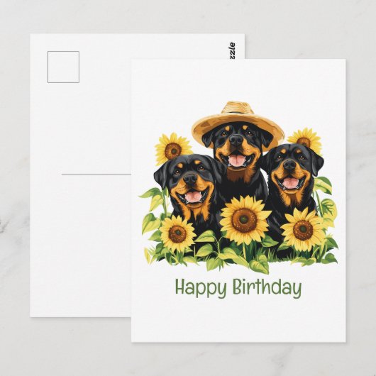 Gefeliciteerd Verjaardag Rottweiler Honden Zonnebl Briefkaart (Voorkant / Achterkant)