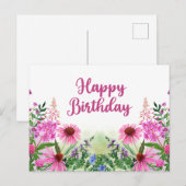 Gefeliciteerd Verjaardag Roze Aquarel Wilde Bloeme Briefkaart (Voorkant / Achterkant)