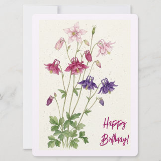 Gefeliciteerd verjaardag roze paarse aquarel bloem feestdagenkaart