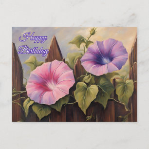 Gefeliciteerd Verjaardag Roze Paarse Morning Glory Briefkaart