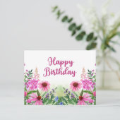 Gefeliciteerd verjaardag Roze waterverf wilde bloe Briefkaart (Staand voorkant)