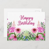 Gefeliciteerd verjaardag Roze waterverf wilde bloe Briefkaart (Voorkant / Achterkant)