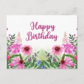 Gefeliciteerd verjaardag Roze waterverf wilde bloe Briefkaart (Voorkant)