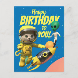 Gefeliciteerd Verjaardag Ruimtevaarder en Alien Fu Briefkaart