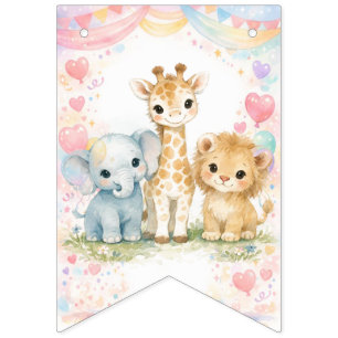 Gefeliciteerd Verjaardag Safari Dieren Jongen Blau Vlaggetjes