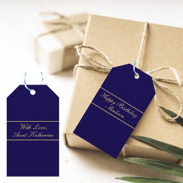 Gefeliciteerd Verjaardag Script Naam Blauw Goud Cadeaulabel