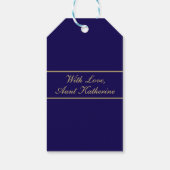 Gefeliciteerd Verjaardag Script Naam Blauw Goud Cadeaulabel (Achterkant)