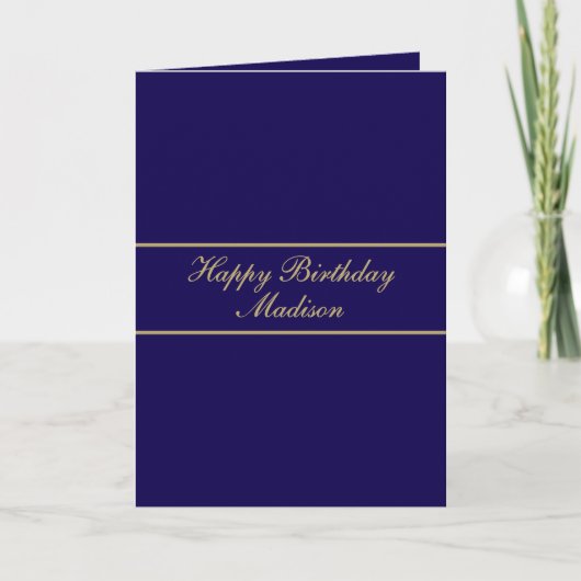 Gefeliciteerd Verjaardag Script Naam Blauw Goud Kaart (Voorkant)