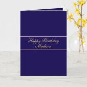Gefeliciteerd Verjaardag Script Naam Blauw Goud Kaart (Gele Bloem)
