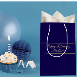 Gefeliciteerd Verjaardag Script Naam Blauw Goud Medium Cadeauzakje