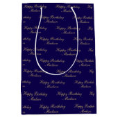 Gefeliciteerd Verjaardag Script Naam Navy Blauwe G Medium Cadeauzakje (Voorkant)