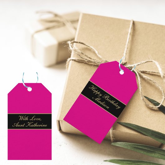 Gefeliciteerd Verjaardag Script Naam Roze Zwart Go Cadeaulabel