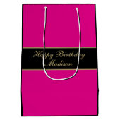 Gefeliciteerd Verjaardag Script Naam Roze Zwart Go Medium Cadeauzakje (Achterkant)