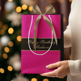 Gefeliciteerd Verjaardag Script Naam Roze Zwart Go Medium Cadeauzakje