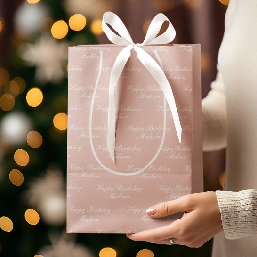 Gefeliciteerd Verjaardag Script Naam Stof Roze Medium Cadeauzakje
