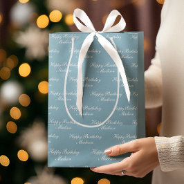 Gefeliciteerd Verjaardag Script Naam Stofblauw Medium Cadeauzakje