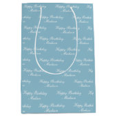 Gefeliciteerd Verjaardag Script Naam Stofblauw Medium Cadeauzakje (Voorkant)