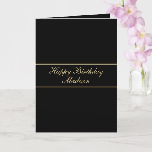 Gefeliciteerd Verjaardag Script Naam Zwart Goud Kaart (Orchidee)