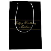 Gefeliciteerd Verjaardag Script Naam Zwart Goud Medium Cadeauzakje (Voorkant)