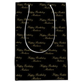 Gefeliciteerd Verjaardag Script Naam Zwart Goud Medium Cadeauzakje (Voorkant)