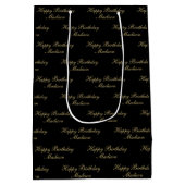 Gefeliciteerd Verjaardag Script Naam Zwart Goud Medium Cadeauzakje (Achterkant)