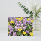 Gefeliciteerd Verjaardag Sering Bloemen en Gele Na Briefkaart (Staand voorkant)
