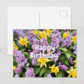 Gefeliciteerd Verjaardag Sering Bloemen en Gele Na Briefkaart (Voorkant / Achterkant)