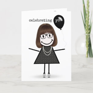 Gefeliciteerd Verjaardag Stokfiguur Meisje met Bal Kaart