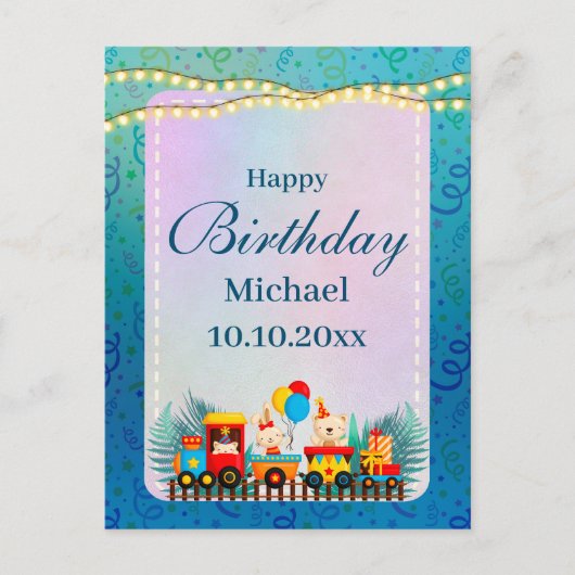 Gefeliciteerd Verjaardag Trein Met Malse Dieren We Briefkaart (Voorkant)