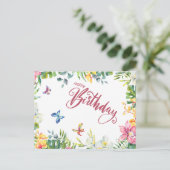 Gefeliciteerd Verjaardag Tropische Bladeren, Bloem Briefkaart (Staand voorkant)