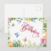 Gefeliciteerd Verjaardag Tropische Bladeren, Bloem Briefkaart (Voorkant / Achterkant)