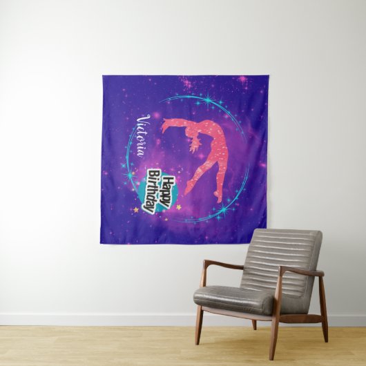 Gefeliciteerd Verjaardag Turnen Galaxy Tumbling  Wandkleed (In Situ (horizontaal))