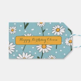 Gefeliciteerd Verjaardag Turquoise Cute Daisy Bloe Cadeaulabel
