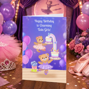 Gefeliciteerd Verjaardag Tweeling Meisjes Teddybee Kaart