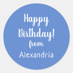 Gefeliciteerd verjaardag van Naam Pastelblauwe Ver Ronde Sticker