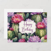 Gefeliciteerd Verjaardag Vetplanten, Cactus Bloeme Briefkaart (Voorkant / Achterkant)