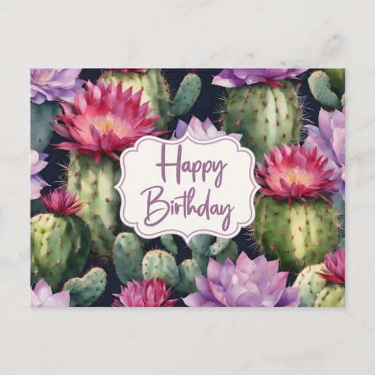 Gefeliciteerd Verjaardag Vetplanten, Cactus Bloeme Briefkaart (Voorkant)