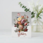 Gefeliciteerd verjaardag Victoriaanse bloemen in d Briefkaart (Staand voorkant)