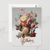 Gefeliciteerd verjaardag Victoriaanse bloemen in d Briefkaart (Voorkant / Achterkant)